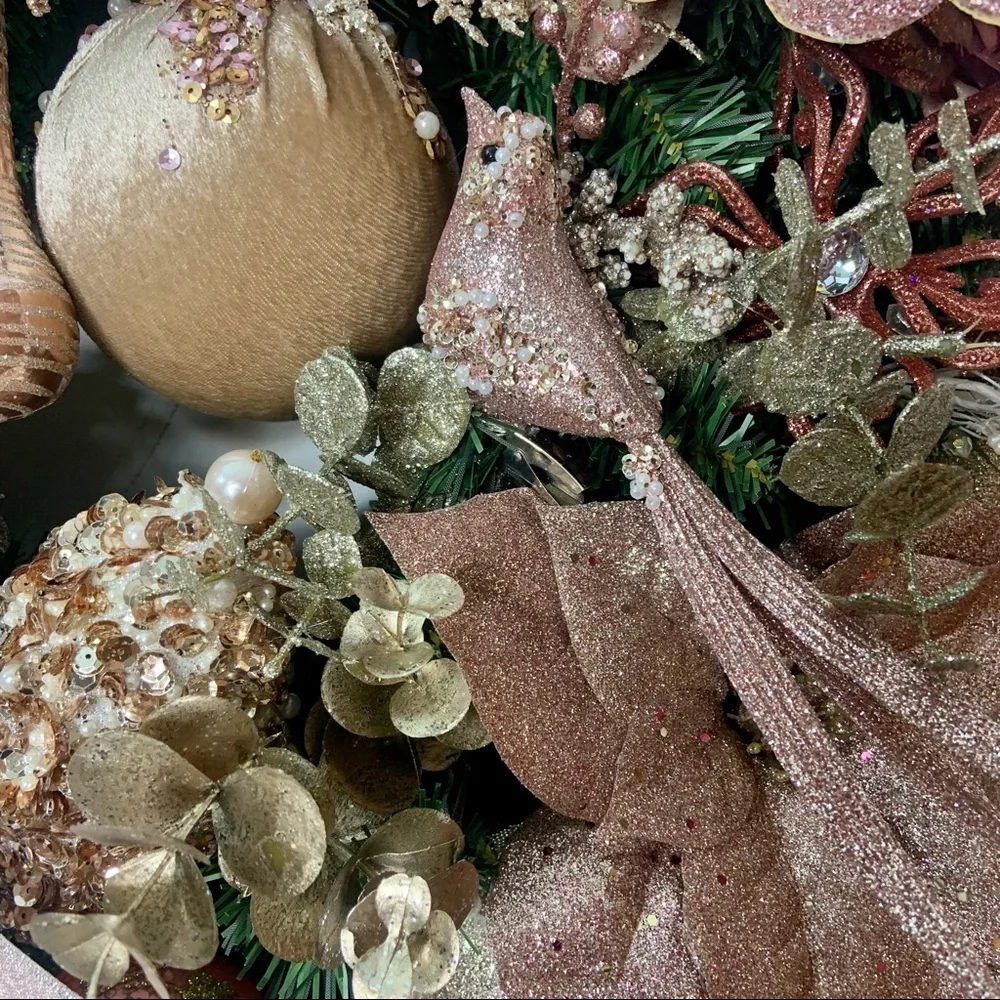 Rose Gold Blush Christmas Poinsettias Door Wall Wreath Romantic Victorian Wreath